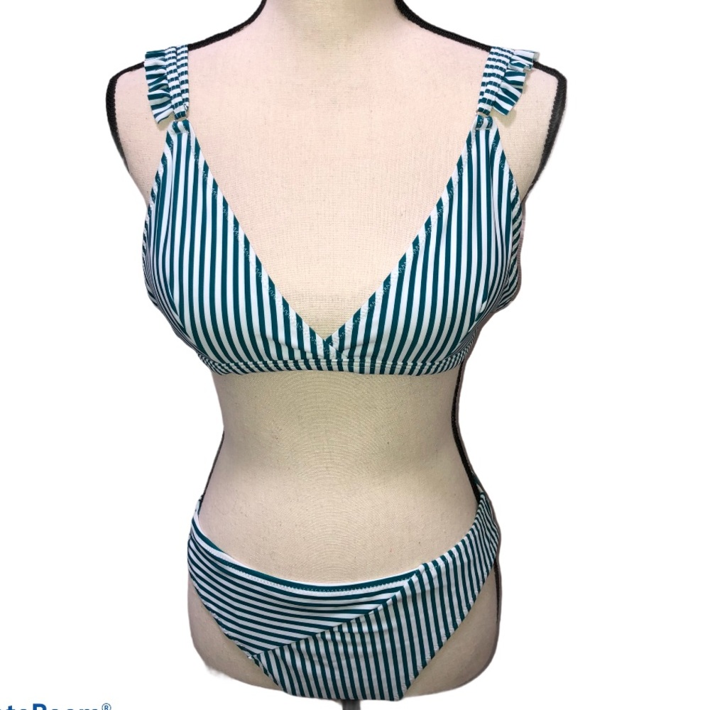 Cupshe green white striped bikini NWT Size L